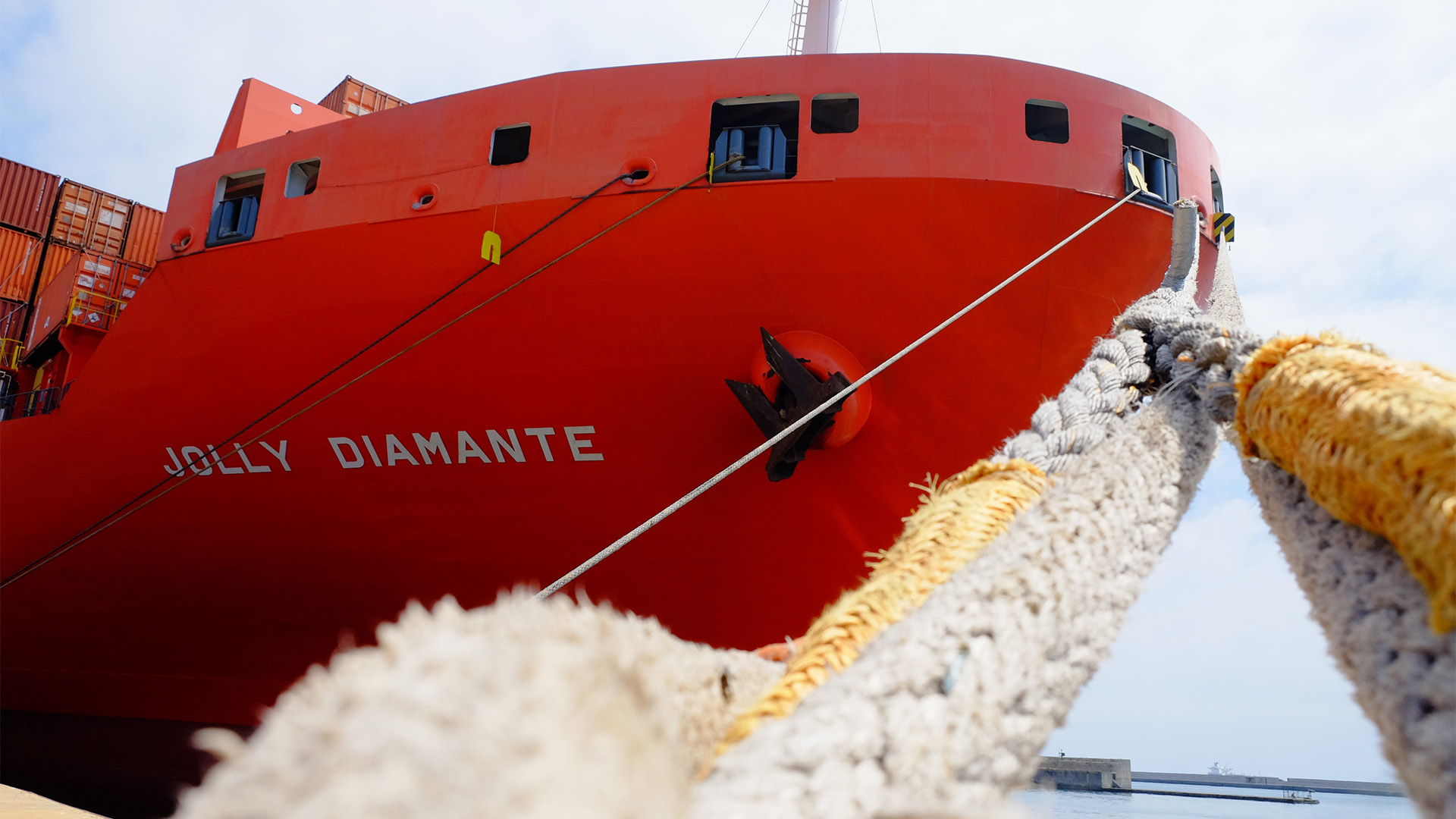 Bow of the cargo ship 'Jolly Diamante' docked at the port